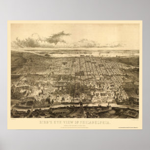 Pôster Philadelphfia, mapa panorâmico do PA - 1857