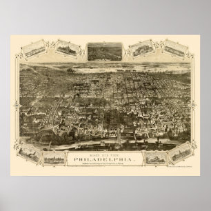Pôster Philadelphfia, mapa panorâmico do PA - 1876