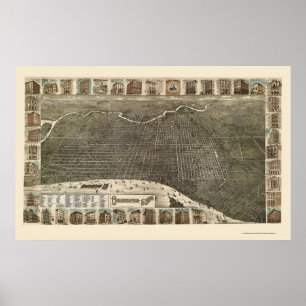 Pôster Philadelphfia, mapa panorâmico do PA - 1886