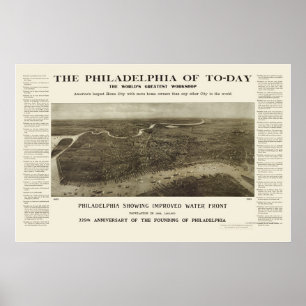 Pôster Philadelphfia, mapa panorâmico do PA - 1908