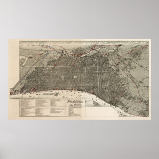 Pôster Philadelphia birdseye map - 1887 (McFetridge) Big