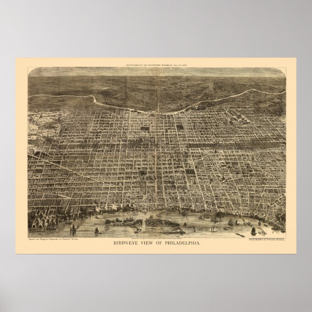 Poster Philadelphia, PA Panoramic Map - 1872 (Frente)
