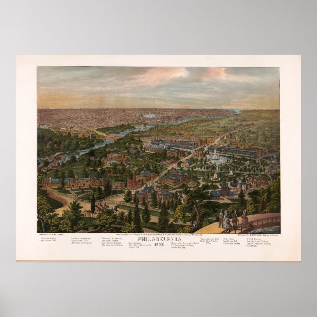 Poster Philadelphia PA Panoramic Map Vintage 1876 (Frente)