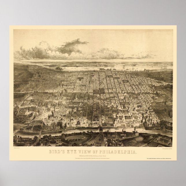 Pôster Philadelphia, PA Panorâmica Map - 1857 (Frente)