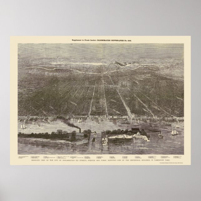 Poster Philadelphia, PA Panorâmica Map - 1876 (Frente)