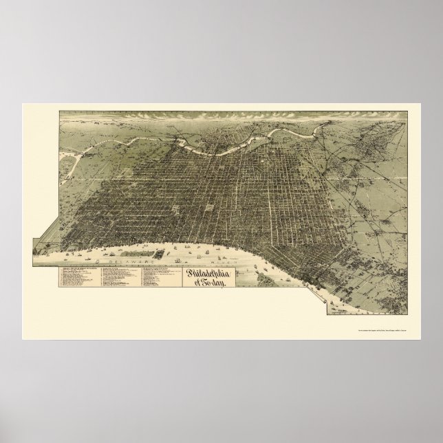 Pôster Philadelphia, PA Panorâmica Map - 1887 (Frente)