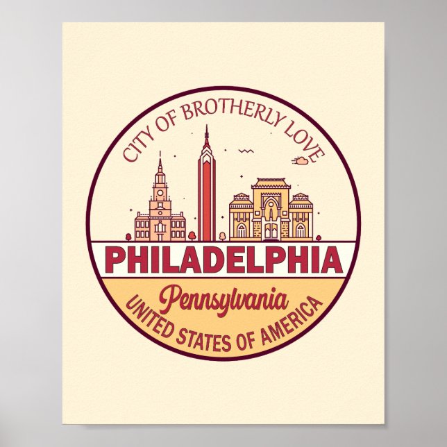 Poster Philadelphia Pennsylvania City Skyline Emblem (Frente)