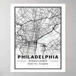 Poster Philadelphia Pennsylvania EUA - Mapa da Cidade do