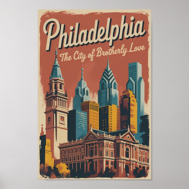 Poster Philadelphia Pennsylvania Illustration Travel Art (Frente)