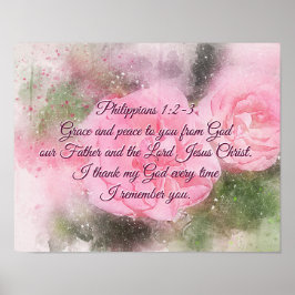 Pôster Philippians 1:2-3 Grace e Peace to You Pink Rose