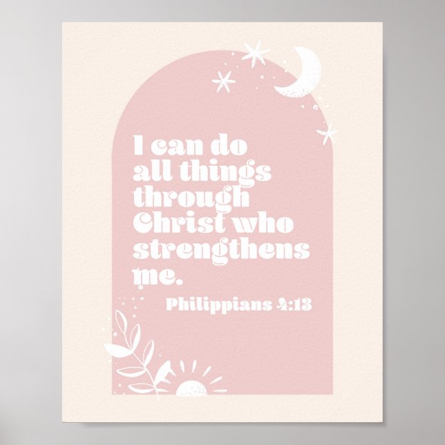 Poster Philippians 4:13 Boho Blush Pink Arch (Frente)
