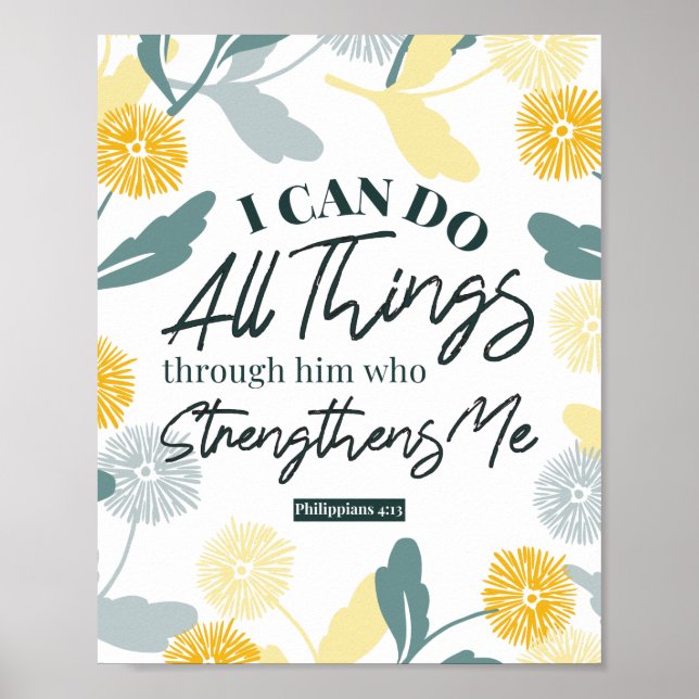 Poster Philippians 4:13 com branco de arte floral (Frente)