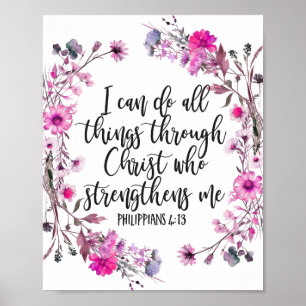 Poster Philippians 4:13 Escritura de Bíblia rosa e roxo