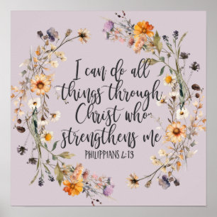 Poster Philippians 4:13 Escritura de Bíblia Verse Floral