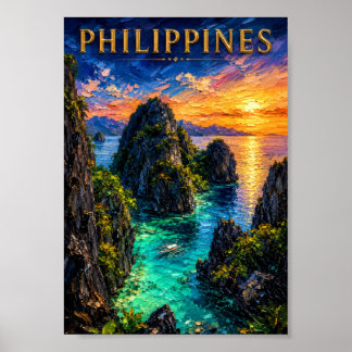 Poster Philippines: Tropical Sunset Palawan Coast Art Sou