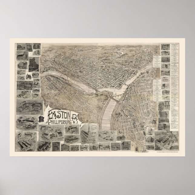 Poster Phillipsburg, NJ & Easton, PA Panorâmica - 1900 (Frente)
