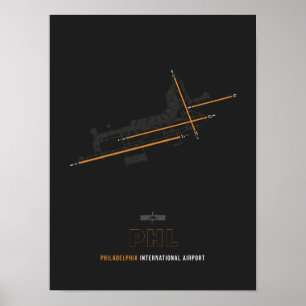 Poster PHL - Filadélfia - Diagrama de pista do aeroporto 