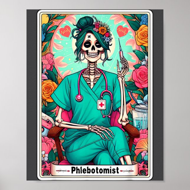 Poster Phlebotomist Tarot Card Skeleton Phlebotomy Tech P (Frente)
