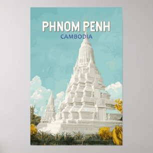 Poster Phnom Penh Cambodja Ilustração Retrô Viagem de Art