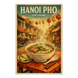 Pôster Pho de Hanói, Vietnã, em um clássico retrô