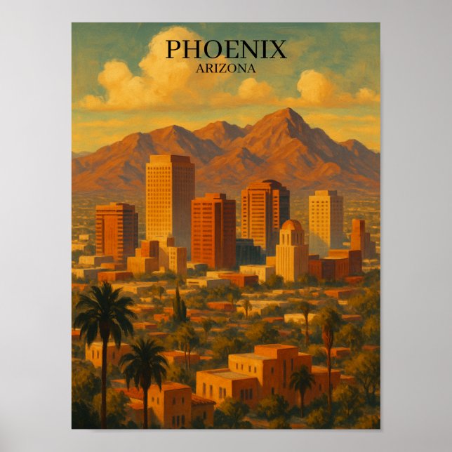 Poster Phoenix Arizona Vintage Travel – Desert Skyline (Frente)