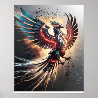 Poster Phoenix cibernética - Renascimento Mecânico em Fog