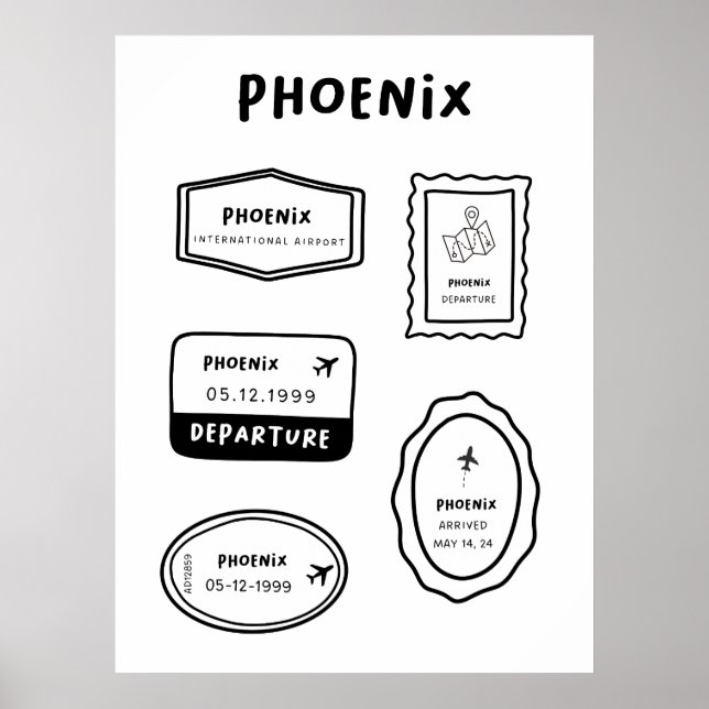 Poster Phoenix - Coleção de Carimbos de Viagem | Minimali (Frente)