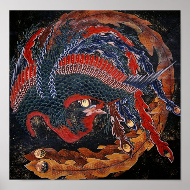 Pôster Phoenix (Deusa de Firebird) Hokusai Fine Art (Frente)