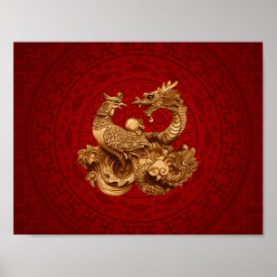 Poster Phoenix e Dragon - em vermelho