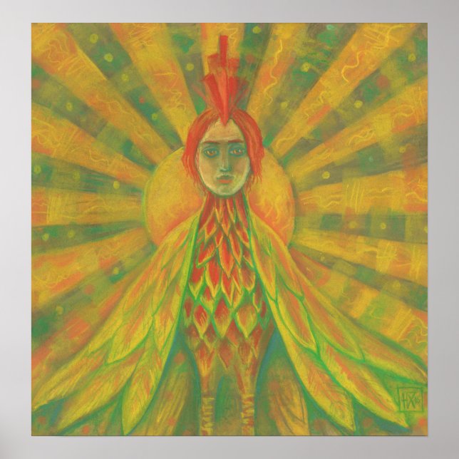 Poster Phoenix Sun Bird Deusa Fantasia Surrealismo (Frente)