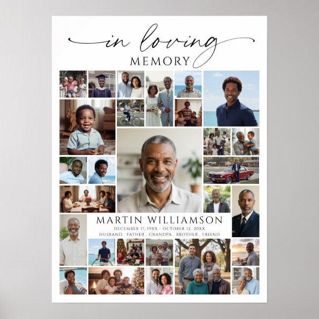 Poster Photo Collage Funeral Celebration of Life Welcome (Frente)