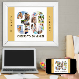 Poster Photo Collage in Number 30 Neutral 30th Birthday
