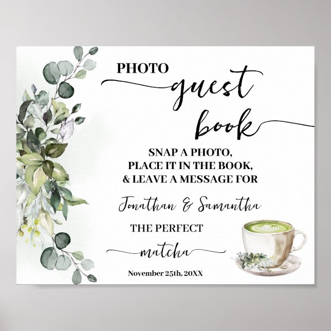 Poster Photo Guest Book Wedding Bridal Greenery Matcha (Frente)