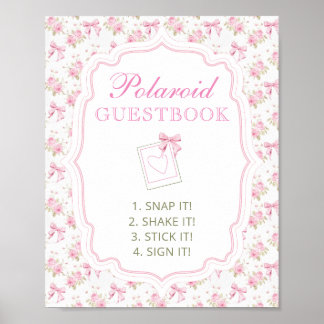 Poster Photo Guestbook Pink Bow Baby Shower Sign