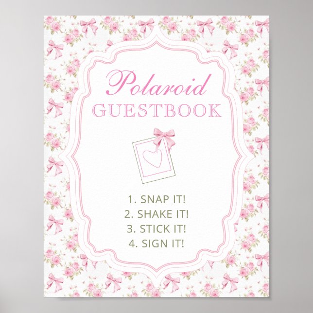 Poster Photo Guestbook Pink Bow Baby Shower Sign (Frente)