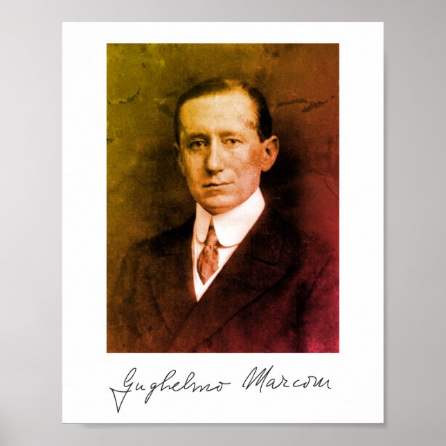 Poster Photo Portrait and Signature of Guglielmo Marconi  (Frente)