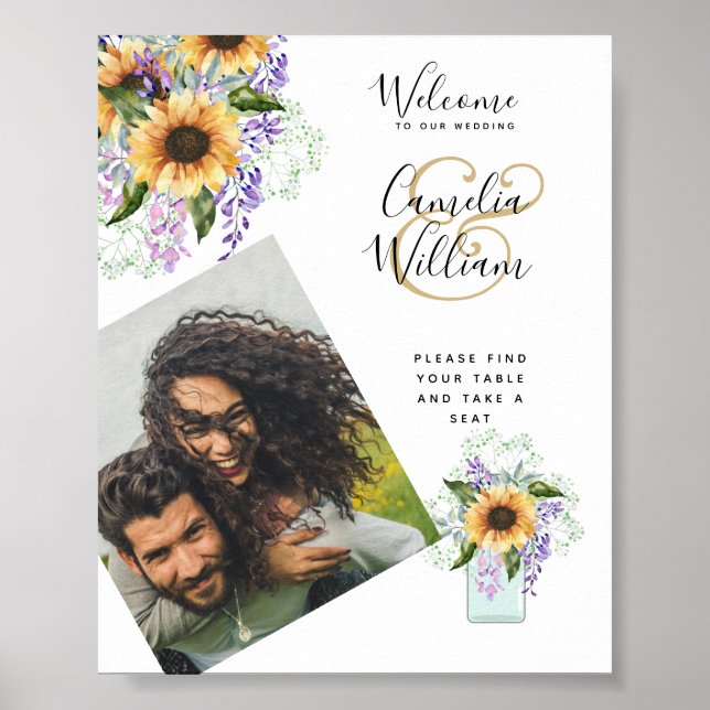 Poster PHOTO Wedding Welcome Sign Sunflowers Wisteria (Frente)