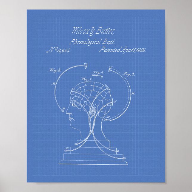 Poster Phrenological Bust 1856 Patent Art Blueprint (Frente)