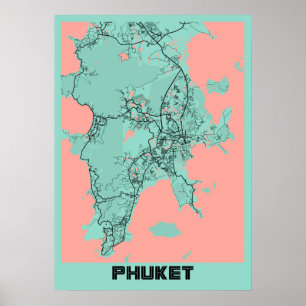 Poster Phuket - Mapa da Cidade da Península da Tailândi