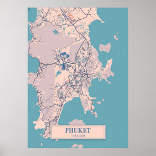 Poster Phuket - Mapa da Cidade de Breezy na Tailândia