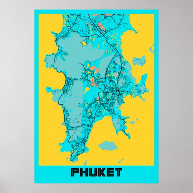 Poster Phuket - Mapa da Cidade de Gloria na Tailândia (Frente)