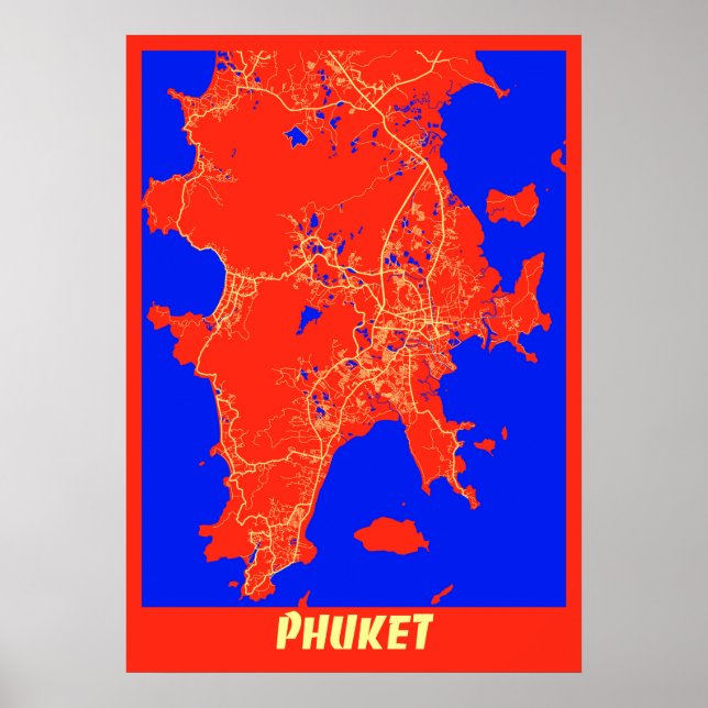 Poster Phuket - Mapa da Cidade Retroativa da Tailândia (Frente)