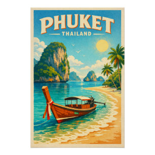 Pôster Phuket, Tailândia, em uma vibrante viagem retro