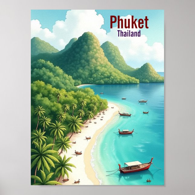 Poster Phuket Thailand Artistic Travel watercolor (Frente)
