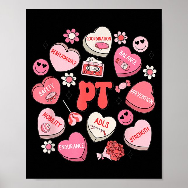 Poster Physical Therapy Groovy Valentine's Day Heart Cand (Frente)
