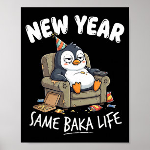 Poster Piada de Pinguim Engraçada Humor Citação Ano Novo