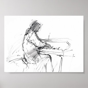 Poster Pianista Abstrato Minimalista Tocando Piano – Eleg