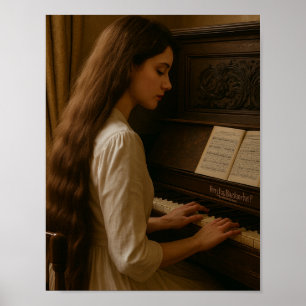 Poster Pianista Feminina Vintage