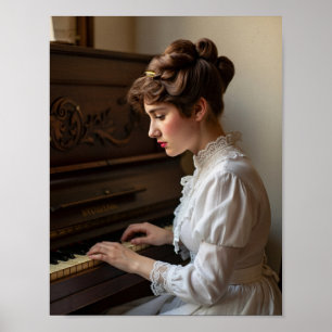 Poster Pianista Feminina Vintage