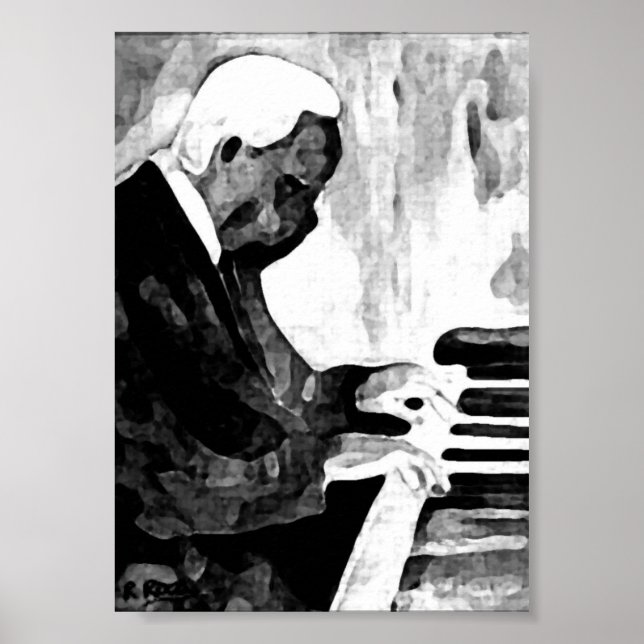 Pôster Pianista Jazz O Indian Ink Artwork Impresiones (Frente)